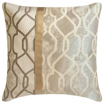 Gold Silk Geometric Pattern 16"x16" Throw Pillow Cover - Multitude Luxe