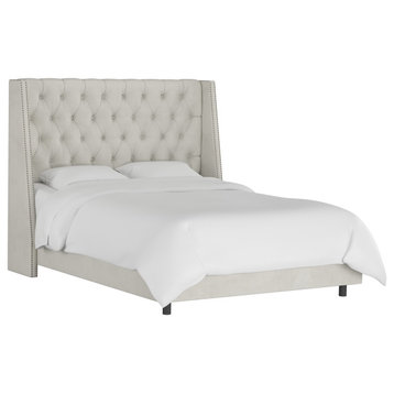 Williams Queen Nail Button Tufted Wingback Bed, Velvet Light Gray