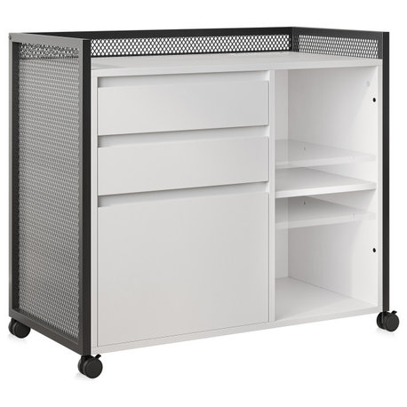 3-Drawer Mobile File Cabinet Desk with Fast Charger Station - White