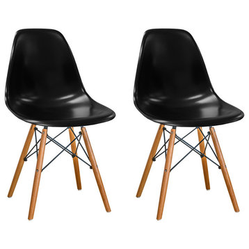 Paris Tower Dining Side Chair w/Wood Legs, Set of 2, Black