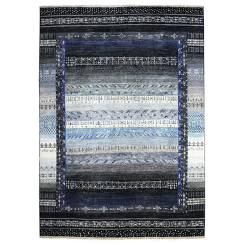 Kashkuli Gabbeh Soft Vibrant Wool Hand Knotted Black Oriental Rug, 10'0" x 14'0"
