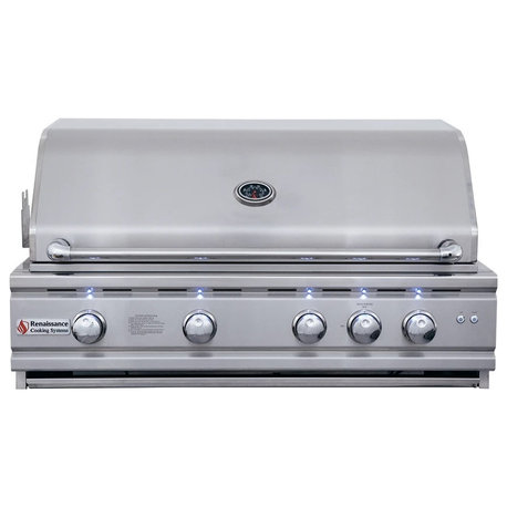 38" Cutlass Pro 4 Burner Grill with Blue LED & Interior Halogen Lights, Propane