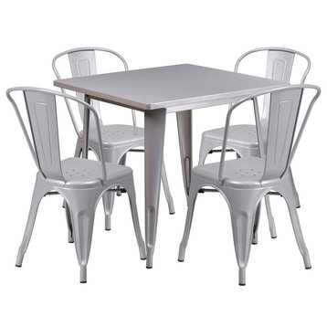 Flash Furniture 31.5'' Square Silver Metal Indoor Table Set With 4 Stack Chairs