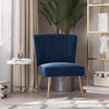 Modern Velvet Accent Chair With Metallic Legs And Channel Tufting, Blue