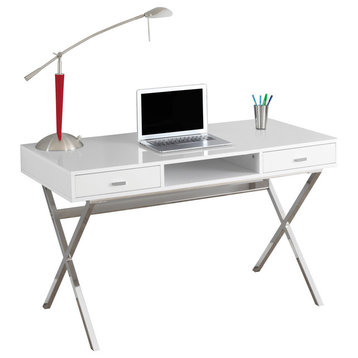 Computer Desk - 48"L / Glossy White / Chrome Metal