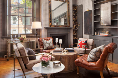Example of a transitional family room design in Philadelphia
