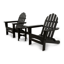 Polywood - Ivy Terrace Classics 3-Piece Folding Adirondack Set, Black - Outdoor Lounge Sets