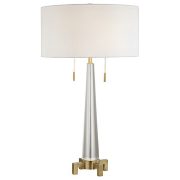 Clear Crystal Table Lamp With Antique Brass Hardware and Tassel Switch
