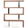 67" Walnut Manufactured Wood Four Tier Zig Zag Bookcase