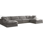Meridian Furniture - Cozy Velvet Upholstered Comfort 6-Piece U-Shaped Modular Sectional, Gray - Bring home this Cozy 6-piece sectional for a fresh new look. Embrace casual elegance with this Cozy velvet cloud-like comfort modular fiber-filled seating option. Handsome from all angles, this piece features soft Gray velvet upholstery to make it an easy fit in any room. This modular piece can be combined with other items in the Cozy collection to create a seating group of your dreams. The cushions on this piece are exceptionally comfortableand filled with fiber for luxury that you deserve as you rest and relax.