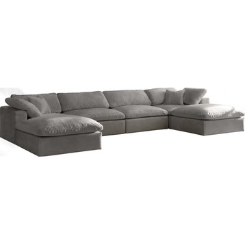 Cozy Velvet Upholstered Comfort 6-Piece U-Shaped Modular Sectional, Grey