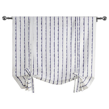 Sharkskin Blue Stripe Cotton Tie-Up Window Shade Single Panel, 46W x 63L
