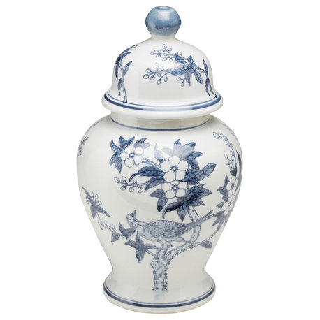 Blue and White Ginger Jar With Lid