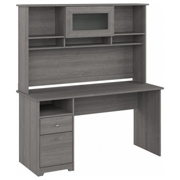 Pemberly Row 60W Computer Desk with Hutch in Modern Gray - Engineered Wood