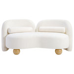 Meridian Furniture - Daphne Upholstered Chair/Loveseat/Sofa, Cream, Chenille Fabric, Loveseat - A cloud-like oasis of comfort, the Daphne cream chenille loveseat is a modern sensation. Its plush upholstery invites you to sink in and relax, while the curved design offers both support and opulence. The loveseat's unique silhouette is complemented by a choice of black or natural wooden legs, allowing you to customize it to your personal taste. Whether you're looking for a stylish accent piece or a comfortable spot to unwind, the Daphne loveseat is the perfect choice.