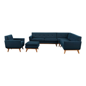 Jamon Upholstered Sofa In Azure Midcentury Sofas By Sovo Furniture Engage 5 Piece Upholstered Fabric Sectional Sofa Azure