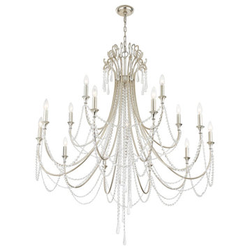 Arcadia 15-Light Traditional Chandelier in Antique Silver with Hand Cut Crysta
