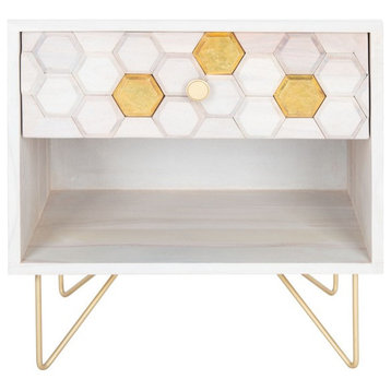 Raveena Nightstand White Washed/Brass Safavieh