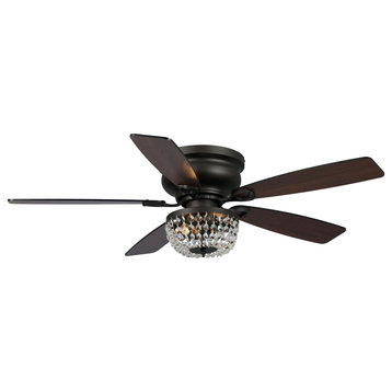48 in. New Bronze Flush Mount Crystal Ceiling Fan with Light Kit and Remote