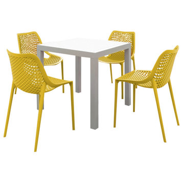 Air Mix Square Dining Set With White Table and 4 Yellow Chairs