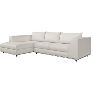 Comodo Chaise Sectional Cream, Polished Nickel
