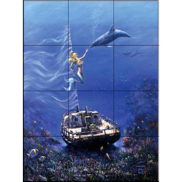 Tile Mural, Mermaid Sailing by Sambataro