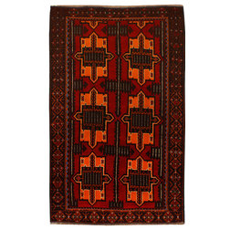 Southwestern Area Rugs Handmade Antique Tribal Baluchi Rug, Deep Red, 3'10"x6'2"