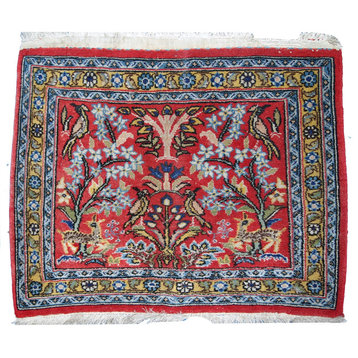 Handmade vintage Persian Tabriz mat 1.5' x 1.7' ( 46cm x 54cm ) 1950s