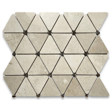 Crema Marfil Marble Triangle Mosaic Tile Emperador Dark Dots Polished, 1 sheet