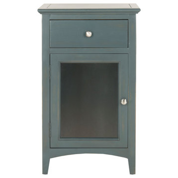 Keith One Drawer End Table With Glass Cabinet Dark Teal