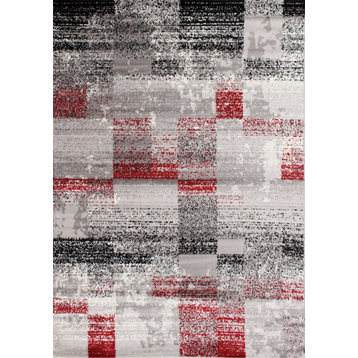 Madrid Collection Red Distressed Rectangles Rug, 5'3"x7'7"