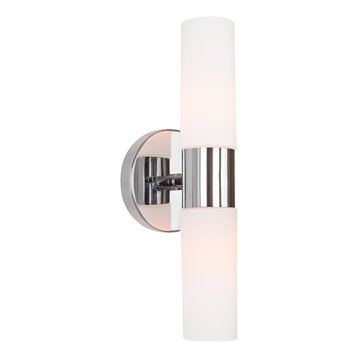 Kira Home Duo 14" Wall Sconce with Frosted Glass Shades, for Bathroom/, Chrome