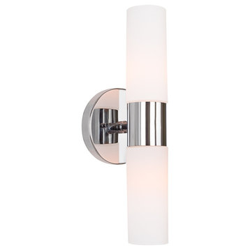 Kira Home Duo 14" Wall Sconce with Frosted Glass Shades, for Bathroom/, Chrome