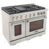 Professional 48" Double Oven Range, Grill/Griddle, Silver, Natural Gas
