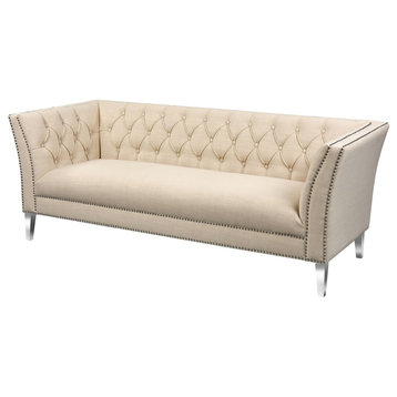 Born And Raised In Cream Linen Grey Chrome Mid Century Modern Sofa