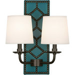 Robert Abbey - Robert Abbey Z1033 Williamsburg Lightfoot - Two Light Wall Sconce - Designer: Williamsburg  Cord CoWilliamsburg Lightfo Mayo Teal Leather *UL Approved: YES Energy Star Qualified: n/a ADA Certified: n/a  *Number of Lights: Lamp: 2-*Wattage:60w B Candelabra Base bulb(s) *Bulb Included:No *Bulb Type:B Candelabra Base *Finish Type:Mayo Teal Leather/Polished Nickel