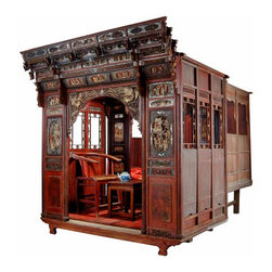 Rare Antique Chinese Carved Canopy Bed with Alcove - Canopy Beds