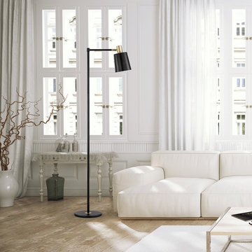 Lex 60" Floor Lamp, Black, Satin Finish, Gold Accents