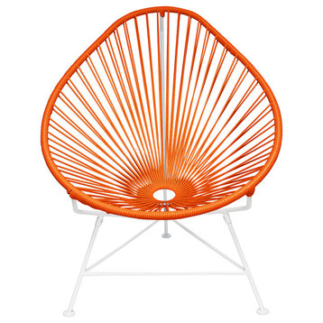 Acapulco Indoor/Outdoor Handmade Lounge Chair, Orange Weave, White Frame