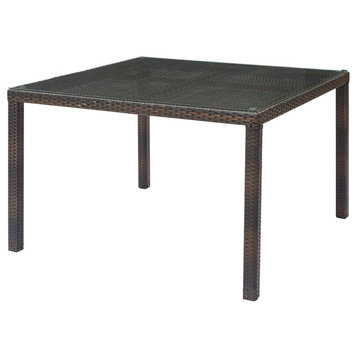 Modern Outdoor Lounge Dining Table, Rattan Wicker Glass, Brown