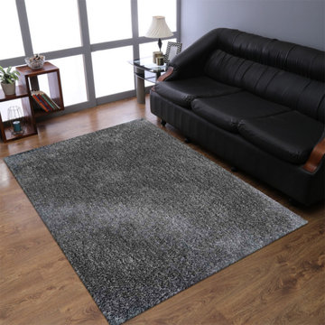 Hand Tufted Shag Polyester Area Rug Solid Dark Green