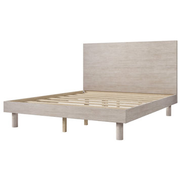 TATEUS Modern Concise Style Solid Wood Grain Platform Bed , Queen, Stone Gray