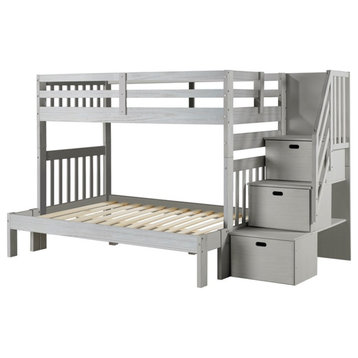My Bed Now Olympus Twin-over-Full Solid Wood Bunk Bed with Staircase in White