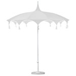 California Umbrella - 8.5' Sunbrella Playa Patio Umbrella With Tassels, Natural - Sweeping curves highlight the chic canopy of the Playa umbrella, immediately identifying this piece as the refined centerpiece of your patio to earn praise and admiration from all who see it. Beautiful tassels mark where one elegant arch ends and another begins, enhancing the stylish appearance of this umbrella while further accentuating the discerning style that defines both your personality and your sophisticated outdoor space.