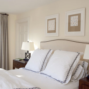 Example of a trendy bedroom design in Boston with beige walls