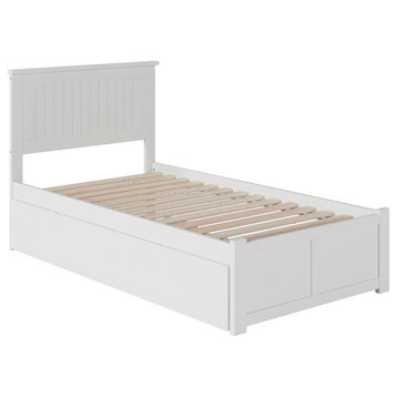 Nantucket Twin Extra Long Bed With Footboard and Twin Extra Long Trundle, White