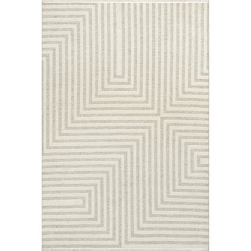 Arvin Olano Nicolai Graphic Fringed Reversible Area Rug, Cream 3' 3" x 5'
