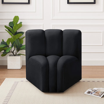 Arc Velvet Upholstered Curved Corner Chair, Black