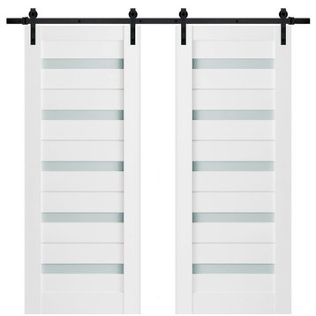 Double Barn Door 56 x 80 Frosted Glass, Quadro 4445 White, 13FT