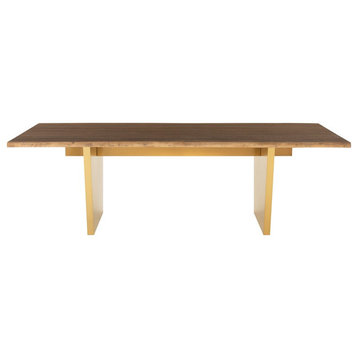 Finneas Dining Table Seared Oak Top Brushed Gold 96"